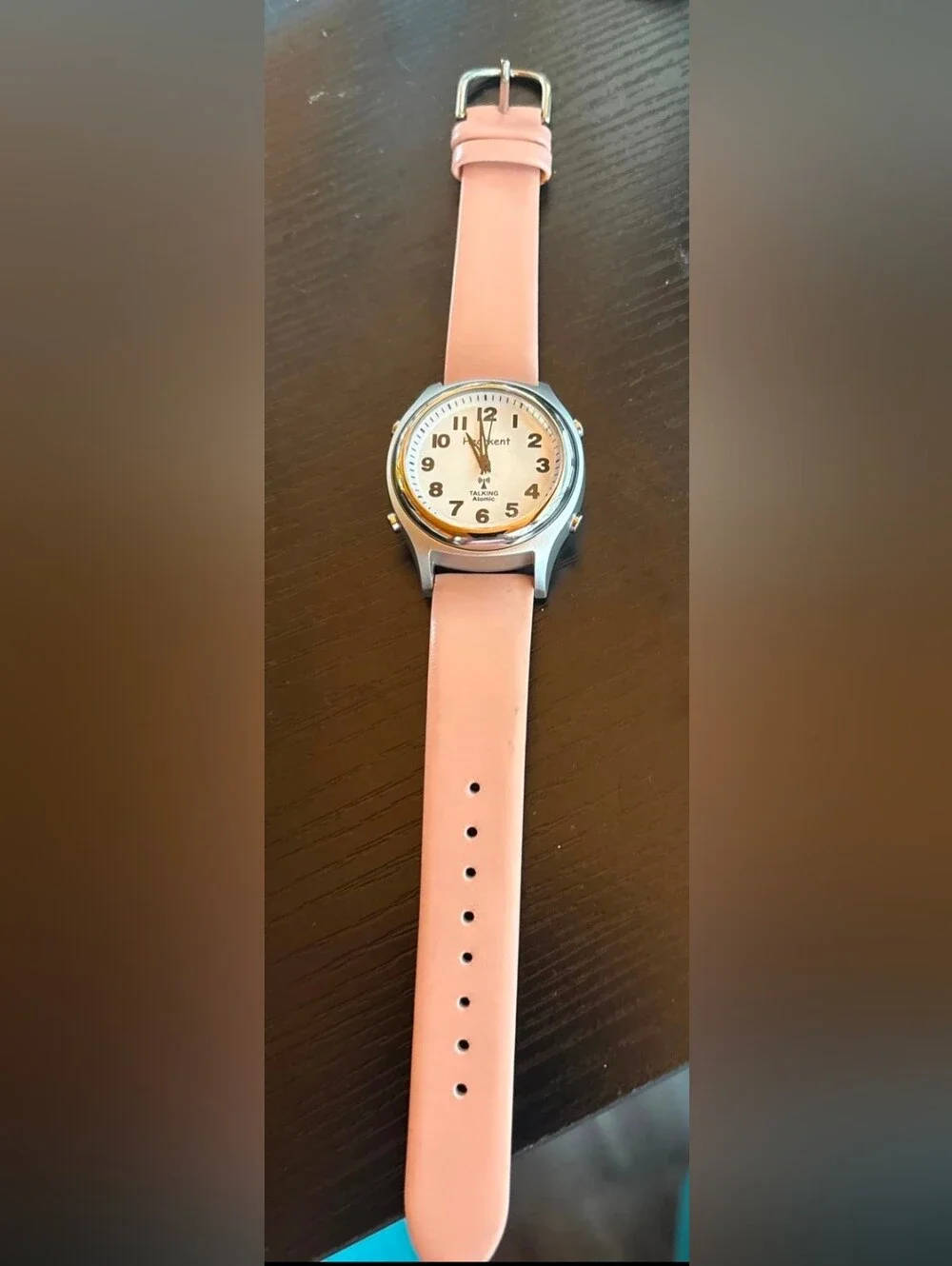 Talking Atomic Watch with Pink Leather Strap and White Dial